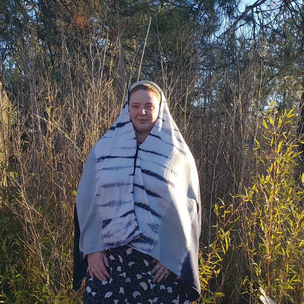 Lovestitch "Tie Dye" Hooded Poncho Top, One Size, Blue, Gray Boho Whimsigoth
